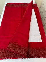 Semi Organza saree with embroidery borders - MSH296 RED