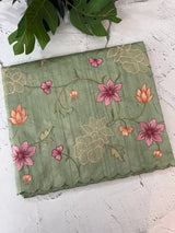 Blended tussar saree with applique work and embroidery MTSS451 DustyGreen