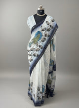 Semi tussar saree with hand painting, kanta embroidery and Pita work MS3433