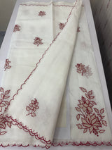 Kota Moonga checks Applique work saree MSH286- White to Red