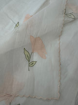 Moonga checks saree with applique work MS81789 - White to Peach