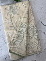 Mul chanderi applique work saree MSH182 - Offwhite to Green