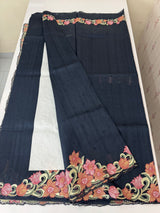 Cutwork Blended Matka Tussar silk saree MS6795- MidnightBlue