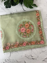 Tissue mix crush Organza saree with embroidery work MS6788 - PastelGreen