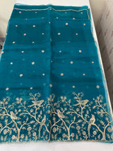 Silk organza saree with metallic zari work - MS14634 DeepBlue