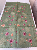 Blended tussar saree with applique work and embroidery MTSS451 DustyGreen