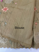 Blended tussar saree with applique work and embroidery MTSS451 Chiku