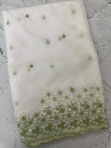 Soft Organza saree with embroidery borders - MCW896 White to Green