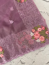 Glass tissue organza saree with embroidery MSF125 DustyOnion