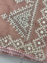Tissue Organza saree with Kutch hand embroidery and mirror work- MS14799 PastelPeach
