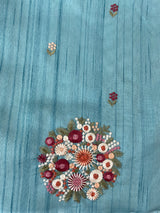 Blended tussar silk saree with embroidery- MS1072 LightBlue