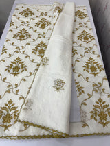 Mul chanderi tissue applique work saree MSH177