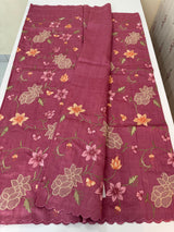 Blended tussar saree with applique work and embroidery MTSS451 BerryPink