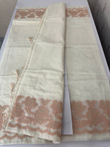 Mul chanderi tissue applique work saree MSK457- Offwhite to Peach
