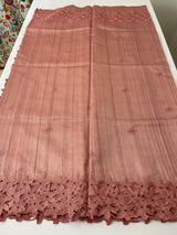 Crepe semi tussar saree with flower cutwork  - MTFS102 - PEACH