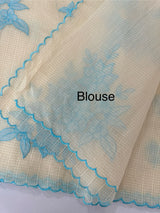 Kota Moonga checks Applique work saree MSH273 - Cream to Blue
