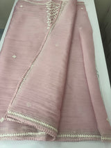 Tissue Organza saree with Kutch hand embroidery - MS14791 PastelPink