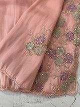 Handworked Premium Glass tissue flowy organza saree applique work MCH221 - Peach