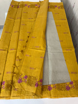 Crushed Matka Blended Tussar silk saree with embroidery MS4890 - Mustard