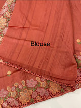 Blended tussar saree with cutwork border- MSHK695 DarkPeach