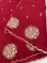 Kota checks saree with embroidery MS764 Maroon DeepRed