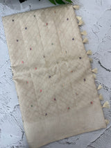 Blended tussar saree with embriodery - MS8665 Cream