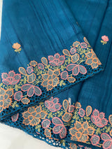 Blended tussar saree with cutwork border- MSHK695 Teal