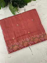 Blended tussar saree with cutwork border- MSHK695 DarkPeach