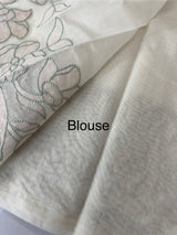 Mul chanderi tissue applique work saree MSK457 Offwhite to SageGreen