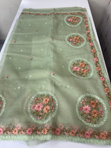 Tissue mix crush Organza saree with embroidery work MS6788 - PastelGreen