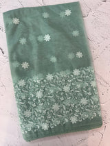 Glass tissue organza saree with embroidery MSF121 DustyBlueGreen (1)