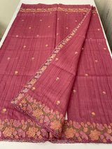 Blended tussar saree with cutwork border- MSHK695 DarkOnionPink