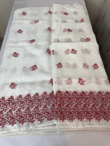 Chritsmas Special Soft kota checks saree with embroidery - MS7690 (2) White & Red