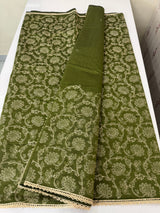 Blended tussar silk saree with embroidery- MSH158 MossGreen