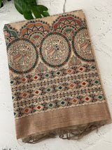 Madhubani Printed Semi tussar silk saree with Kanta work MBT6877 (1)