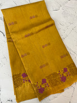Crushed Matka Blended Tussar silk saree with embroidery MS4890 - Mustard