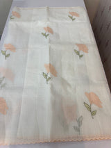 Moonga checks saree with applique work MS81789 - White to Peach