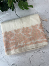 Mul chanderi tissue applique work saree MSK457- Offwhite to Peach