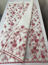 Kota Moonga checks embroidery saree MSH129- White to Red
