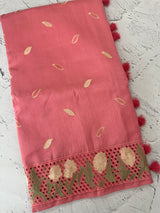 Cutwork Raw silk saree MSH228 DarkPeachyPink