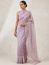 Glass tissue organza saree with embroidery MSF122 Lilac