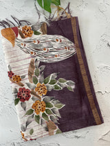 Semi tussar saree with hand painting, kanta embroidery and Pita work MS3433