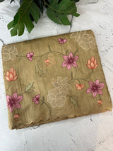 Blended tussar saree with applique work and embroidery MTSS451 Chiku
