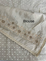 Cutwork blended tussar saree - Cream MS5222