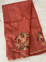 Blended art tussar silk saree with embroidery- MS1090 DarkPeach