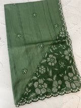 Cutwork Semi tussar saree MTSS680 DarkGreen
