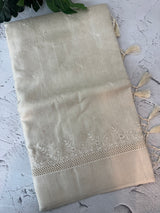 Blended tussar saree with embriodery and cutwork- MS8666 (7) Pearl Cream