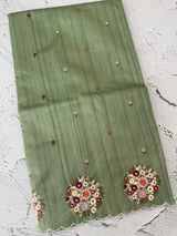 Blended tussar silk saree with embroidery- MS1072 DuskyGreen