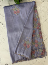 Handworked Premium Glass tissue flowy organza saree applique work MCH221 - DuskyBlue