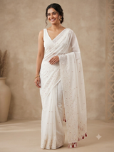 Kota Moonga checks saree with embriodery MSH279 (3)- White to Red